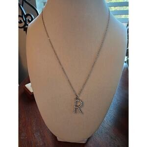 NEW White -Beaded "R" Initial Silver Necklace